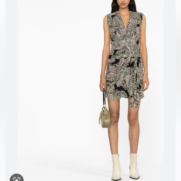 NWT IRO PARIS Rolina Twist Front Draped Printed Sleeveless SILK Mini Dress 36 - Picture 10 of 13